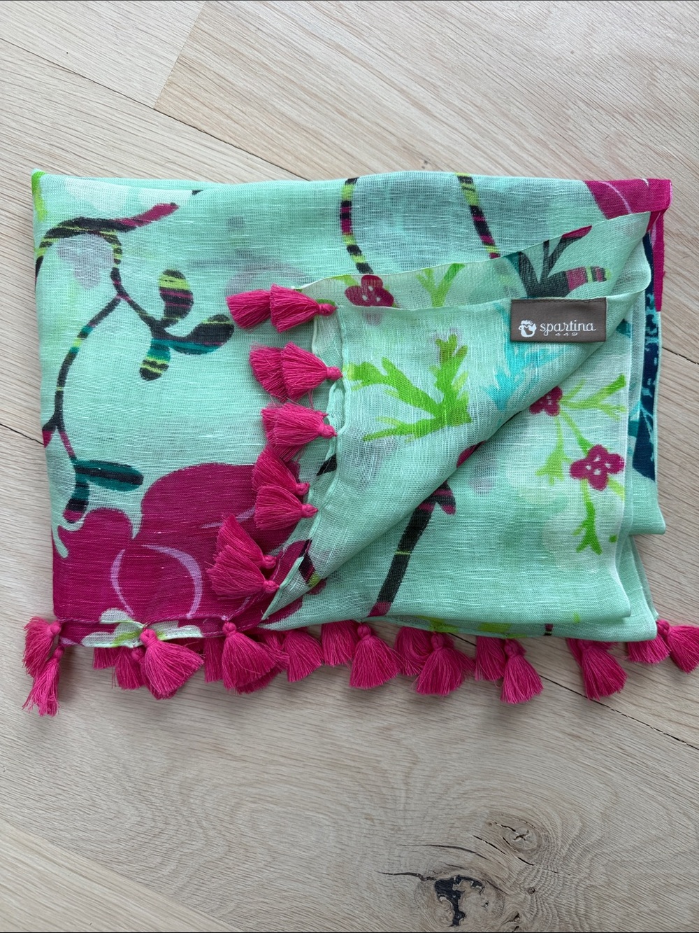 Spartina 449 Floral Tassel Scarf - Mint & Fuchsia